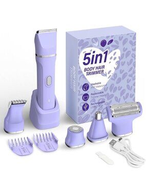 5-in-1 Waterproof Bikini Trimmer for Women - Cordless Facial & Body Razor, USB-C